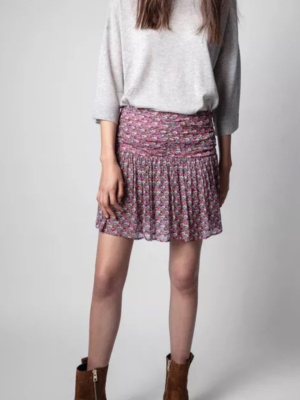 Zadig & Voltaire Pink Floral skull Tiered Mini Skirt Size 38